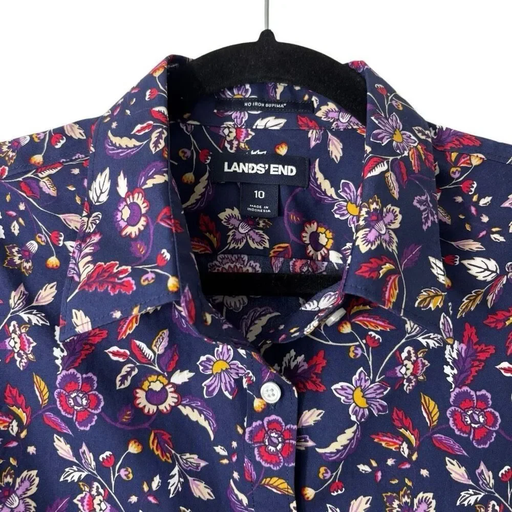 Lands’ End No Iron Supima 10 essential print button front long sleeve shirt